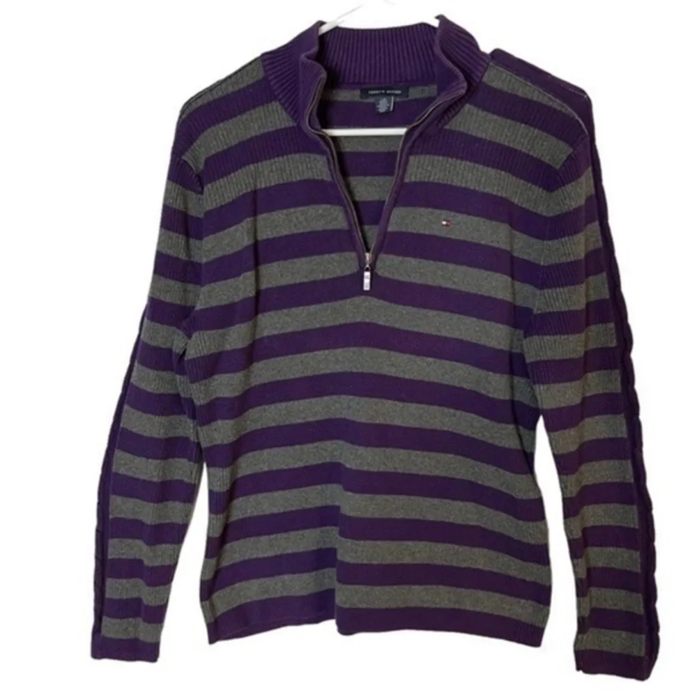 Tommy Hilfiger Sugarplum & Stone Grey  Stripe Sweater Large
